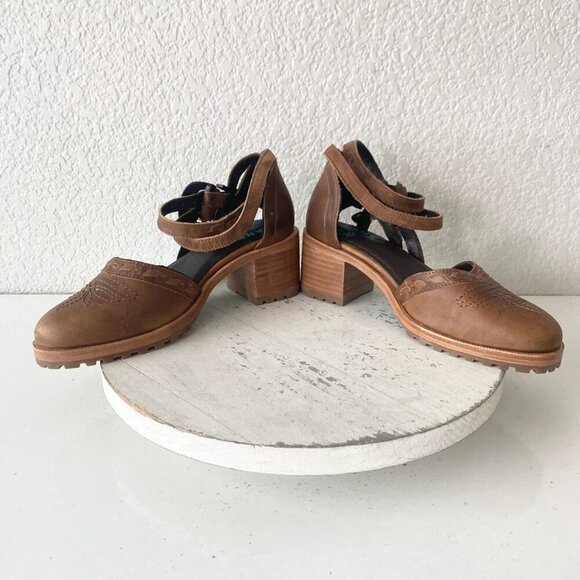 Lane Boots Womens Western Heels 7.5 Brown Casual Sandals Cowgirl Leather Buckle - Picture 7 of 9